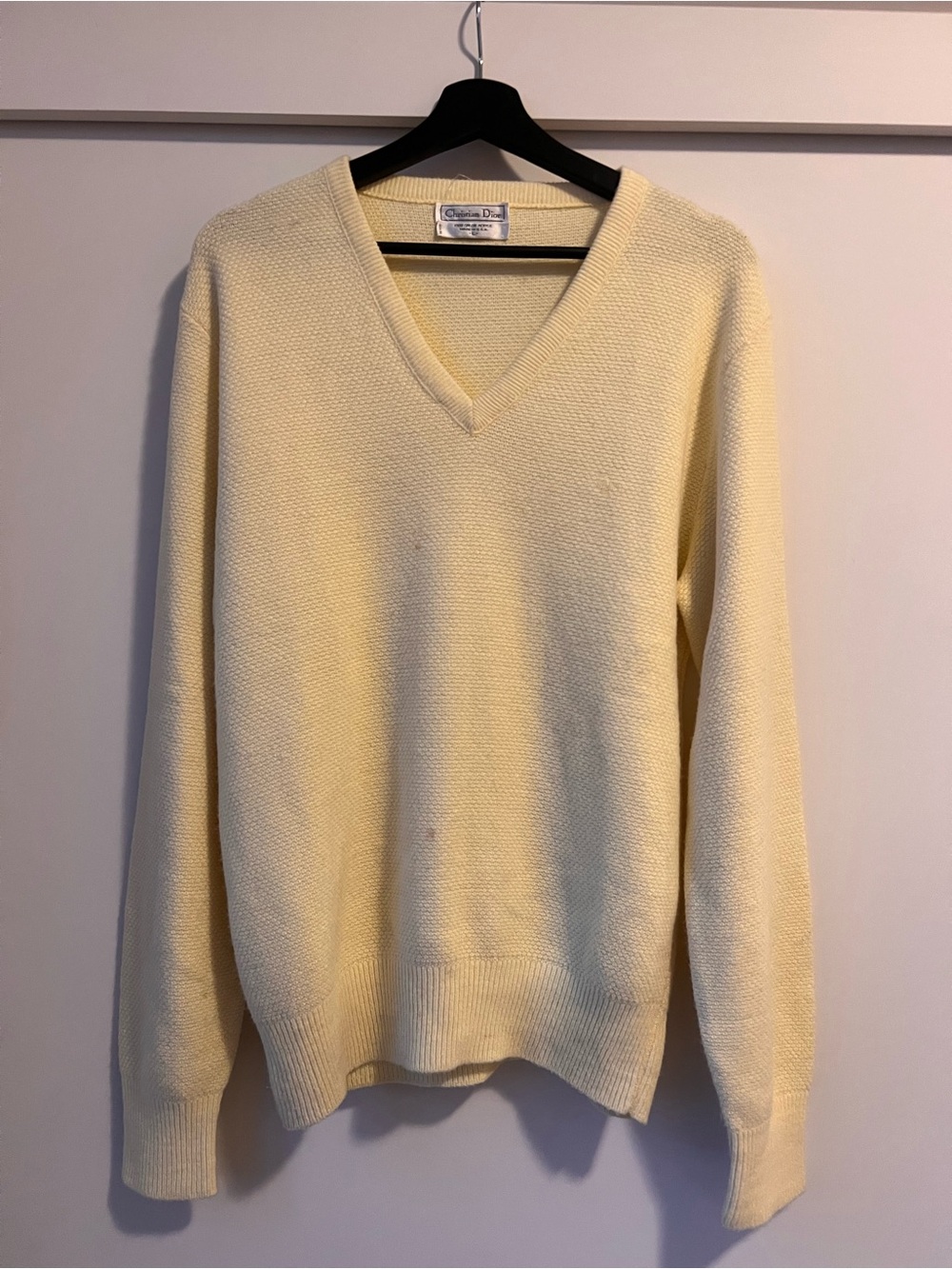 Vintage Christian Dior Yellow V-Neck Sweater